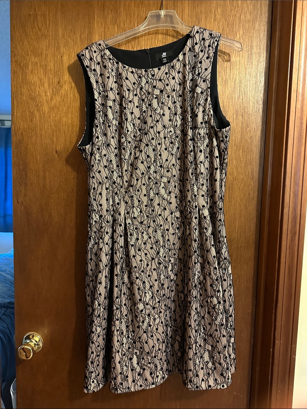 JW Collection Black and Beige Lace-Print Sleeveless A-Line Dress